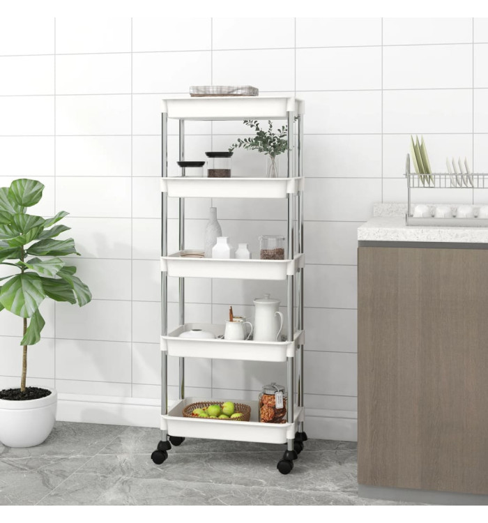 Chariot de cuisine 5 niveaux Blanc 42x29x128 cm Fer et ABS | Mobilier & Déco