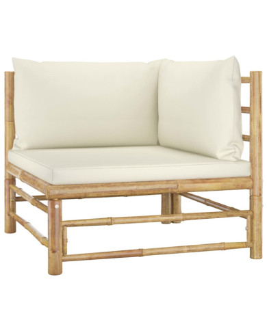 Canapé d'angle de jardin avec coussins blanc crème Bambou | Mobilier & Déco