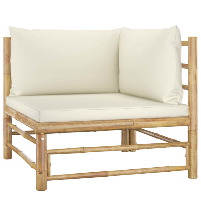 Canapé d'angle de jardin avec coussins blanc crème Bambou | Mobilier & Déco