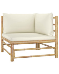 Canapé d'angle de jardin avec coussins blanc crème Bambou | Mobilier & Déco
