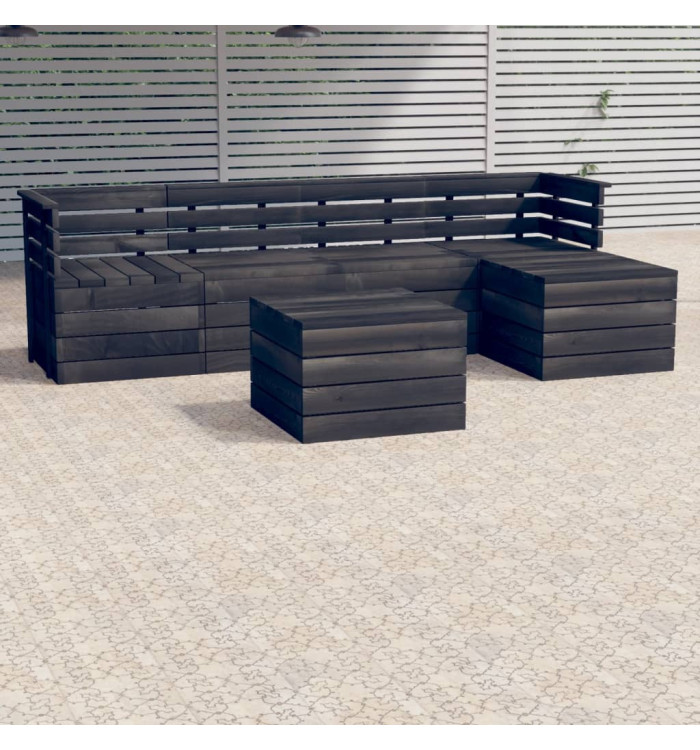 Salon palette de jardin 6 pcs Bois de pin massif Gris foncé | Mobilier & Déco