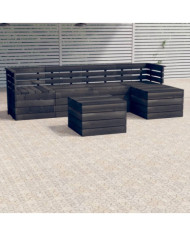 Salon palette de jardin 6 pcs Bois de pin massif Gris foncé | Mobilier & Déco