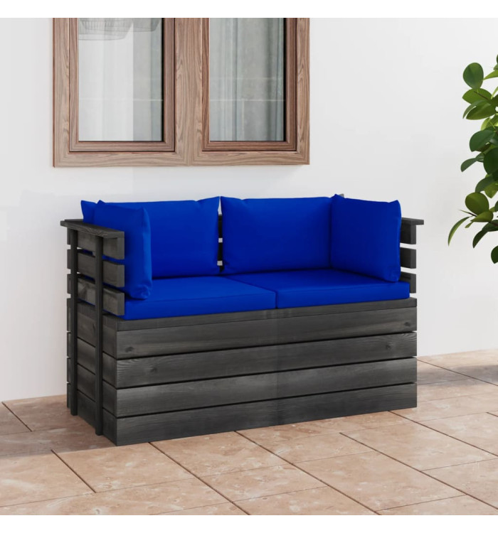 Canapé palette de jardin 2 places avec coussins Bois de pin | Mobilier & Déco