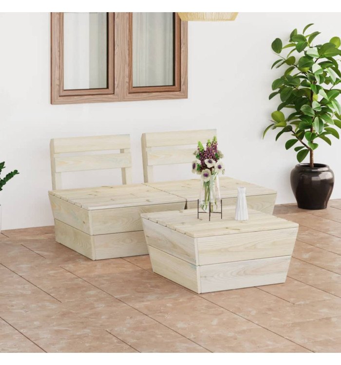 Salon de jardin palette 3 pcs Bois d'épicéa imprégné | Mobilier & Déco