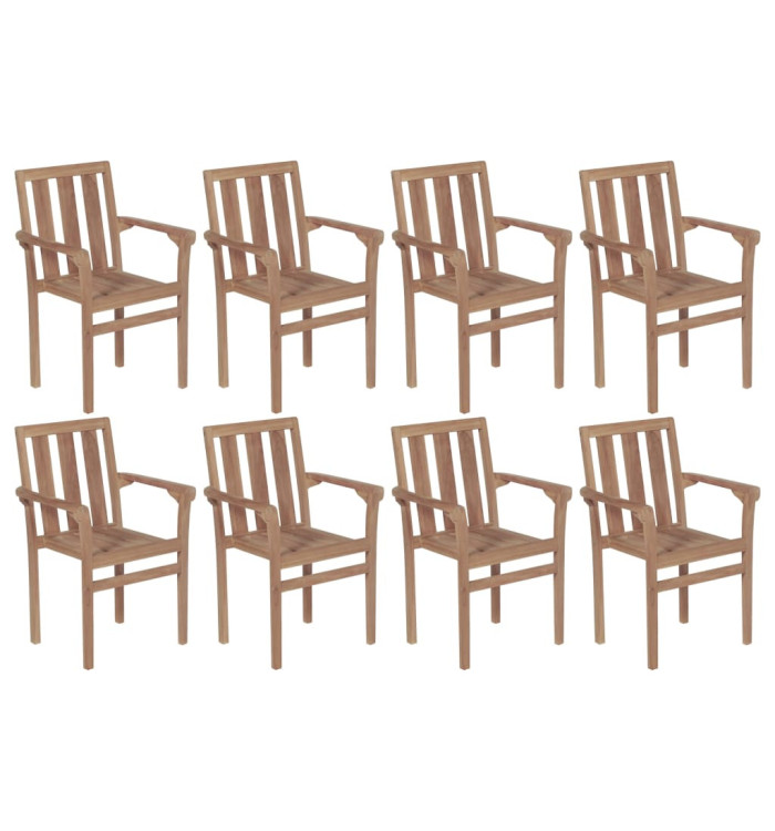 Chaises de jardin empilables lot de 8 Bois de teck solide | Mobilier & Déco