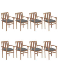 Chaises de jardin empilables avec coussins lot de 8 Teck solide | Mobilier & Déco