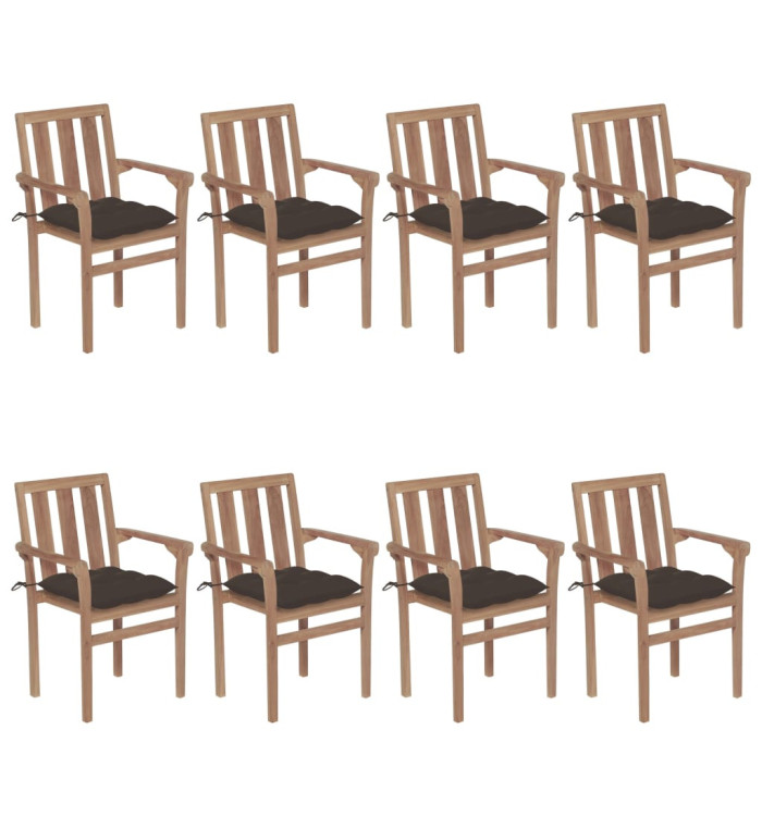 Chaises de jardin empilables avec coussins lot de 8 Teck solide | Mobilier & Déco