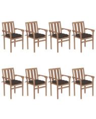Chaises de jardin empilables avec coussins lot de 8 Teck solide | Mobilier & Déco