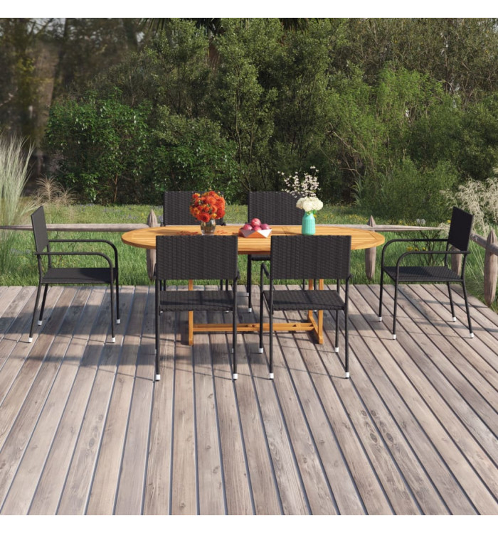 Ensemble à manger de jardin 7 pcs Résine tressée Noir | Mobilier & Déco