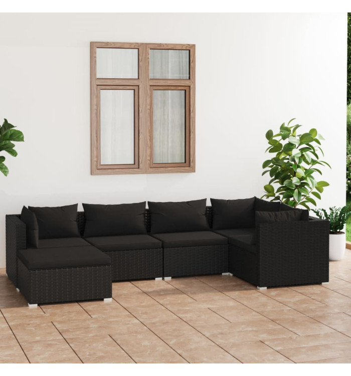 Salon de jardin 6 pcs avec coussins Résine tressée Noir | Mobilier & Déco