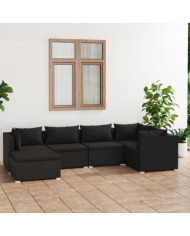 Salon de jardin 6 pcs avec coussins Résine tressée Noir | Mobilier & Déco