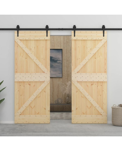 Porte coulissante et kit de quincaillerie 100x210 cm Pin massif | Mobilier & Déco