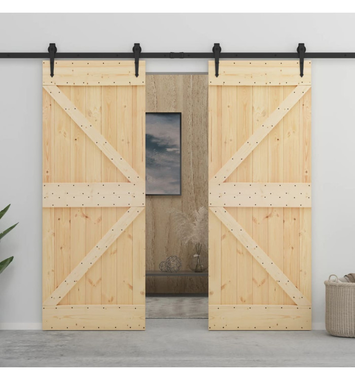 Porte coulissante et kit de quincaillerie 100x210 cm Pin massif | Mobilier & Déco