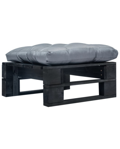 Repose-pied palette de jardin avec coussin gris noir bois | Mobilier & Déco