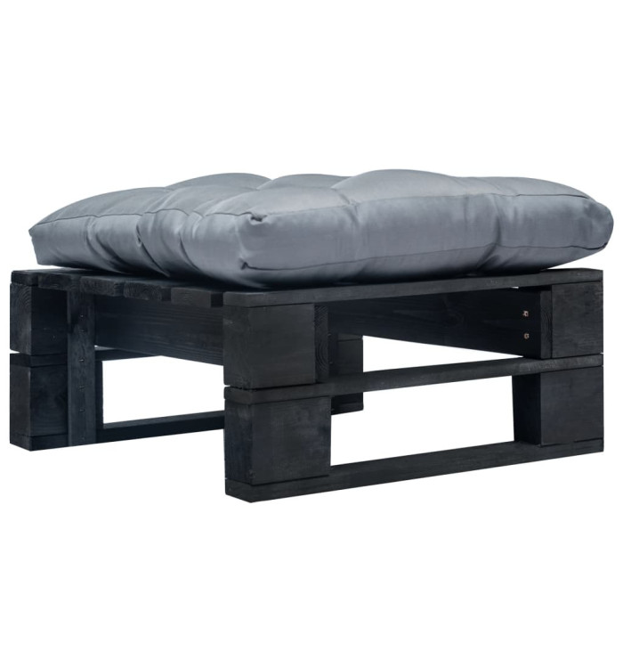 Repose-pied palette de jardin avec coussin gris noir bois | Mobilier & Déco