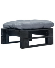 Repose-pied palette de jardin avec coussin gris noir bois | Mobilier & Déco