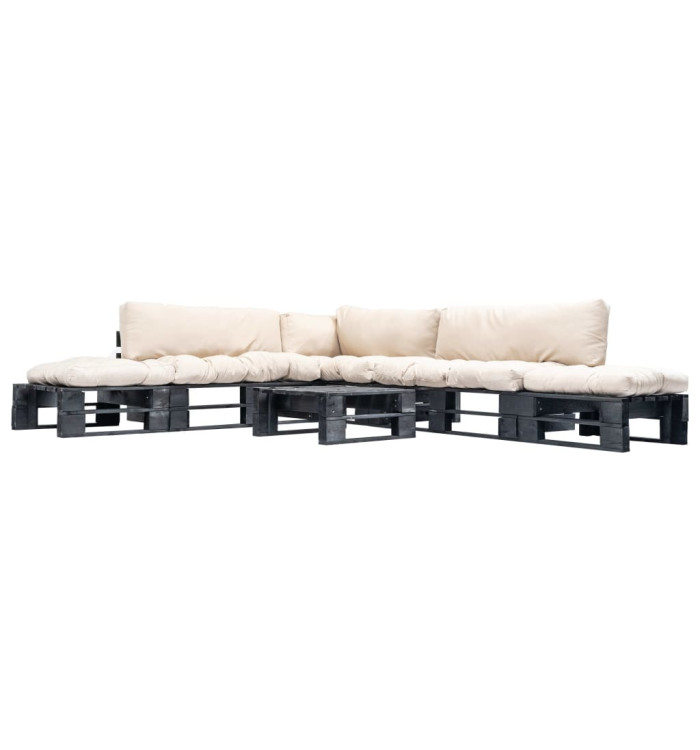 Salon de jardin palette 6 pcs avec coussins sable bois | Mobilier & Déco