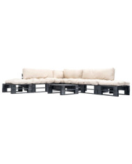 Salon de jardin palette 6 pcs avec coussins sable bois | Mobilier & Déco