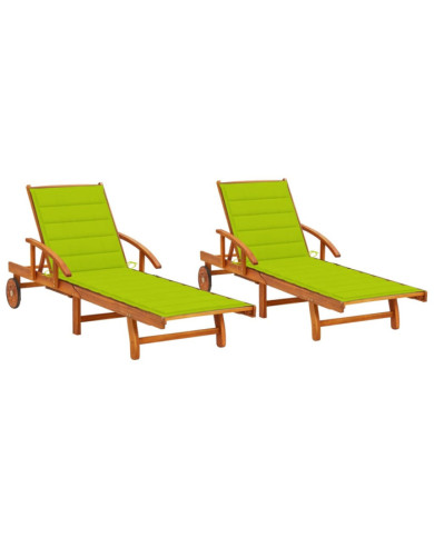 Chaises longues lot de 2 avec coussins Bois d'acacia solide | Mobilier & Déco