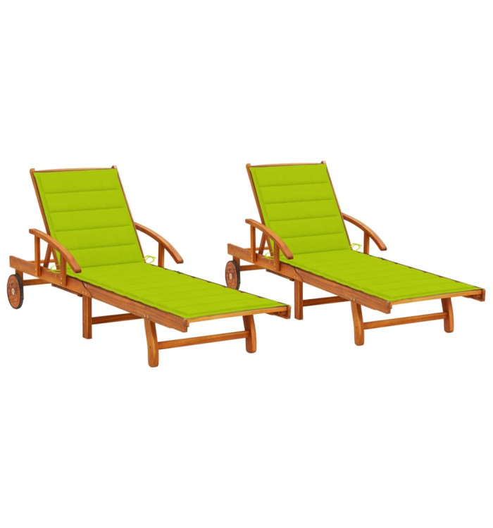 Chaises longues lot de 2 avec coussins Bois d'acacia solide | Mobilier & Déco