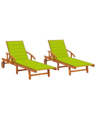 Chaises longues lot de 2 avec coussins Bois d'acacia solide | Mobilier & Déco