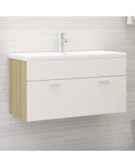 Armoire d'évier et lavabo intégré Blanc et chêne sonoma | Mobilier & Déco