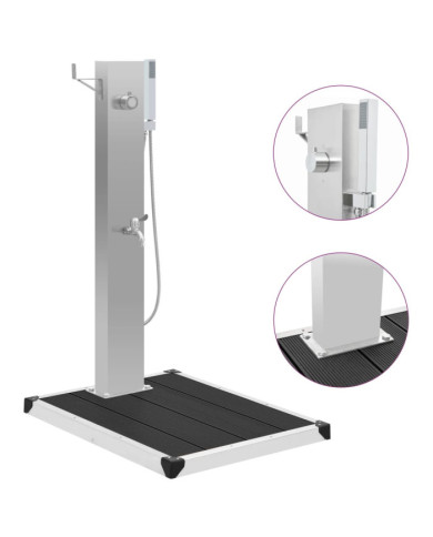 Douche d'extérieur avec receveur de douche WPC Acier inoxydable | Mobilier & Déco