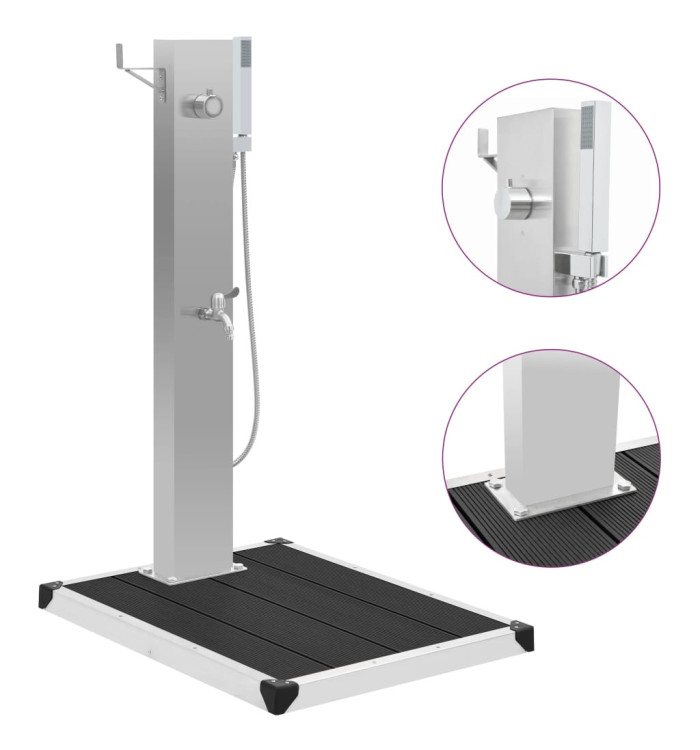 Douche d'extérieur avec receveur de douche WPC Acier inoxydable | Mobilier & Déco