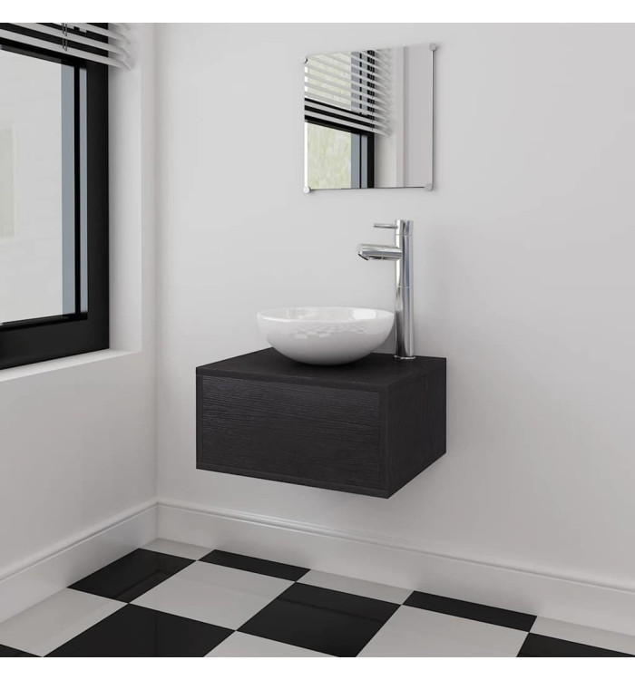 Meuble de salle de bain 4 pcs avec lavabo et robinet Noir | Mobilier & Déco