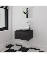 Meuble de salle de bain 4 pcs avec lavabo et robinet Noir | Mobilier & Déco