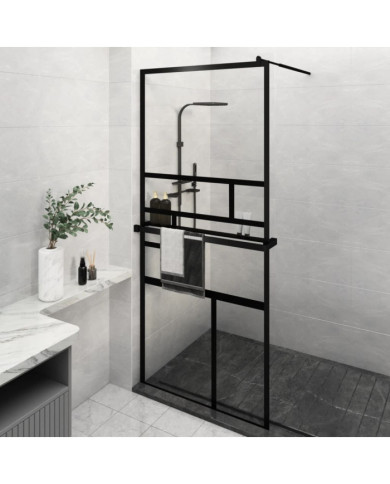 Paroi de douche avec étagère Noir 90x195 cm Verre ESGetAluminium | Mobilier & Déco