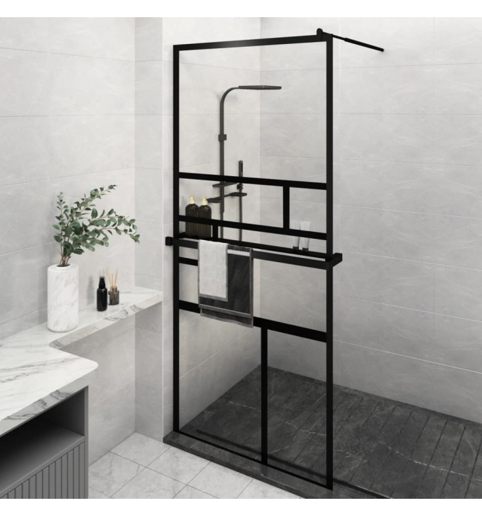 Paroi de douche avec étagère Noir 90x195 cm Verre ESGetAluminium | Mobilier & Déco