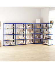 Étagères à 5 niveaux 5 pcs Bleu Acier et bois d'ingénierie | Mobilier & Déco