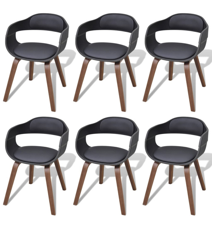 Chaises à manger lot de 6 noir bois courbé et similicuir | Mobilier & Déco