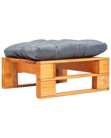 Repose-pied palette de jardin et coussin gris marron miel bois | Mobilier & Déco