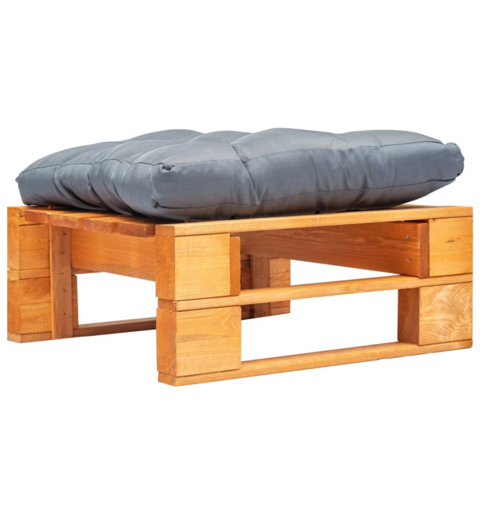 Repose-pied palette de jardin et coussin gris marron miel bois | Mobilier & Déco
