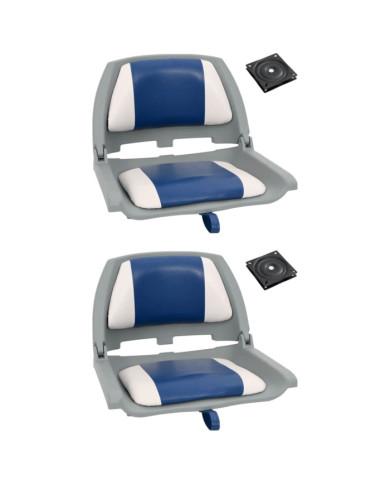 Ensemble de sièges de bateau pliables 4 pcs oreiller bleu blanc | Mobilier & Déco