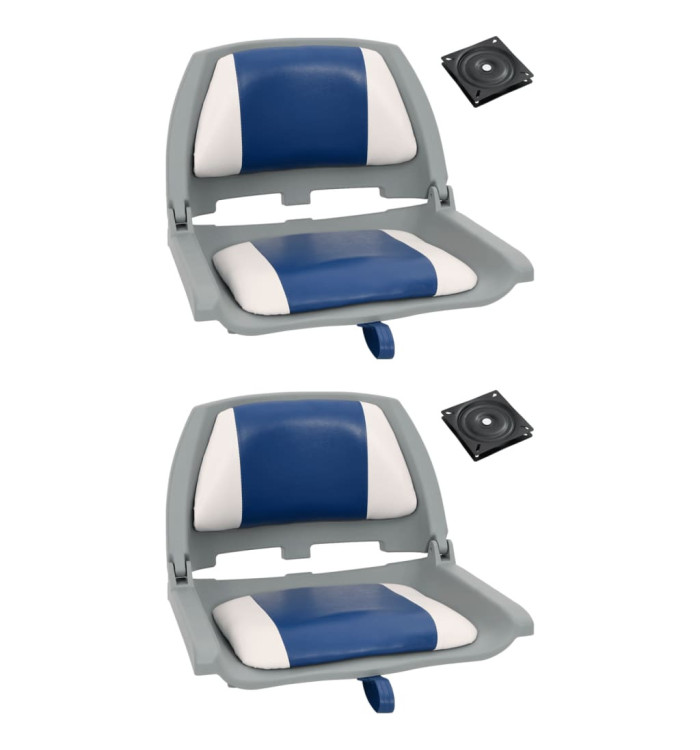 Ensemble de sièges de bateau pliables 4 pcs oreiller bleu blanc | Mobilier & Déco