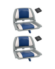 Ensemble de sièges de bateau pliables 4 pcs oreiller bleu blanc | Mobilier & Déco