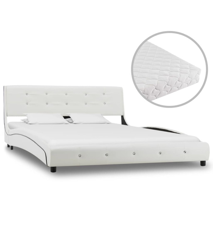 Lit avec matelas Blanc Similicuir 140x200 cm | Mobilier & Déco