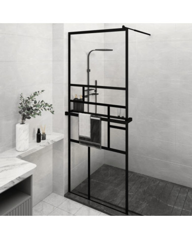 Paroi de douche avec étagère Noir 80x195 cm Verre ESGetAluminium | Mobilier & Déco