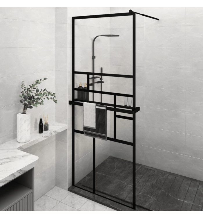 Paroi de douche avec étagère Noir 80x195 cm Verre ESGetAluminium | Mobilier & Déco