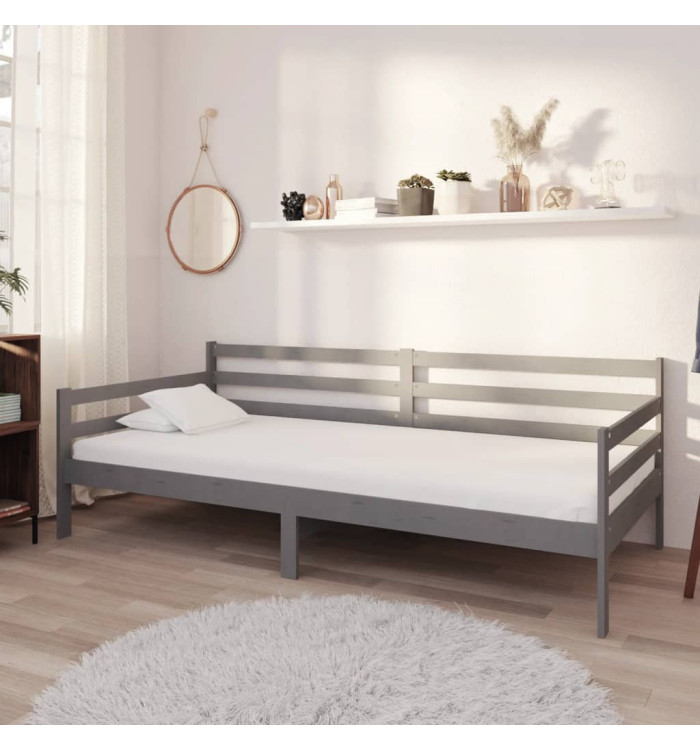 Lit de repos avec matelas 90x200 cm Gris Bois de pin massif | Mobilier & Déco
