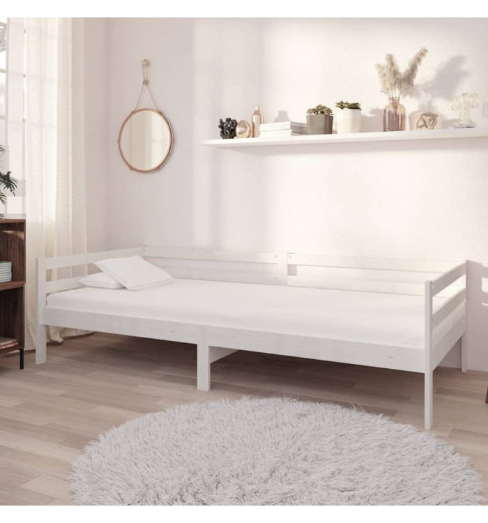 Lit de repos avec matelas 90x200 cm Blanc Bois de pin massif | Mobilier & Déco