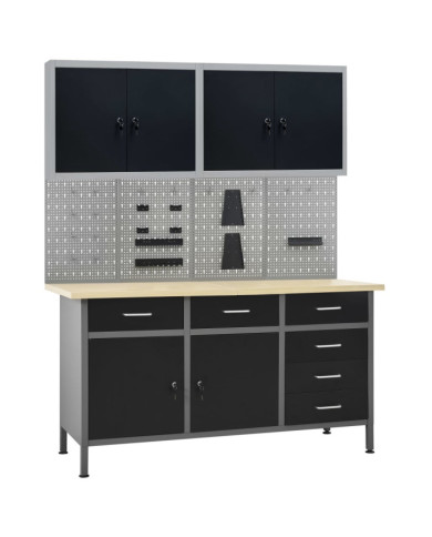 Établi avec 4 panneaux muraux et 2 armoires | Mobilier & Déco