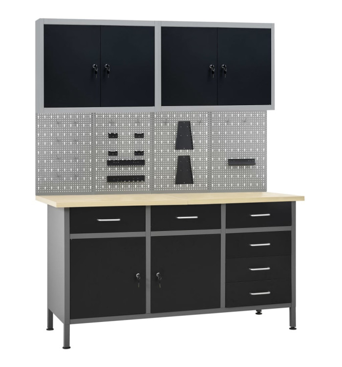 Établi avec 4 panneaux muraux et 2 armoires | Mobilier & Déco