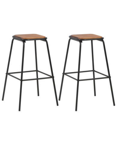 Tabourets de bar lot de 2 noir pinède solide et acier | Mobilier & Déco