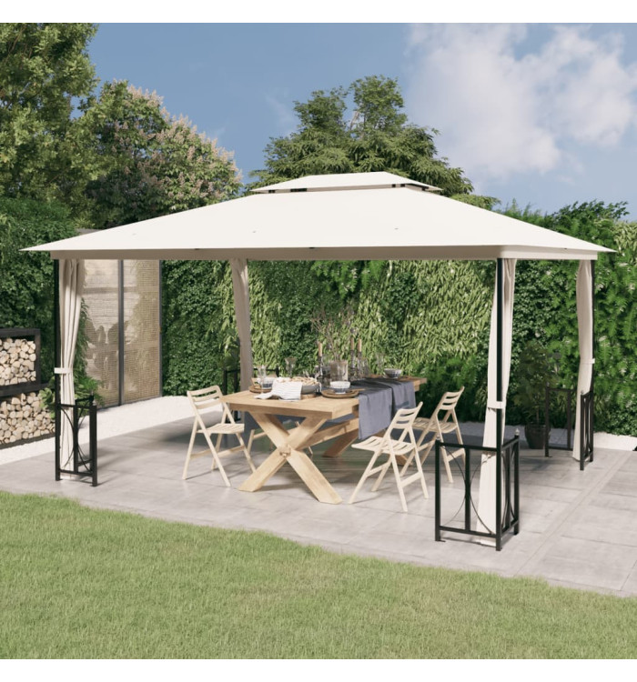 Tonnelle avec parois et toit double 3x4 m Crème | Mobilier & Déco