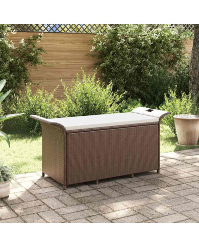 Banc de jardin avec coussin marron 116x46x57 cm résine tressée | Mobilier & Déco