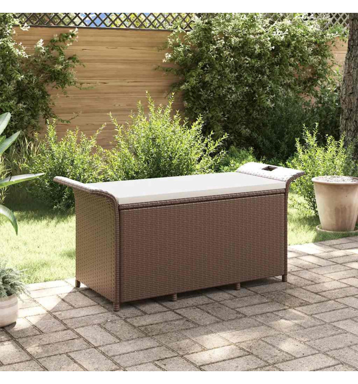 Banc de jardin avec coussin marron 116x46x57 cm résine tressée | Mobilier & Déco